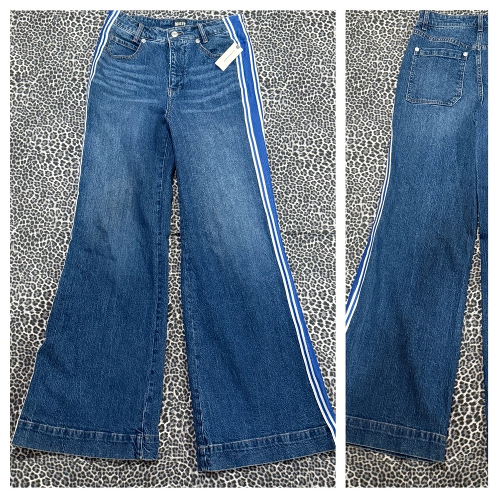 Anthropologie Maeve High Rise Side Stripe Flare Wide Leg Denim Jean Size 27 NWT - Picture 3 of 6